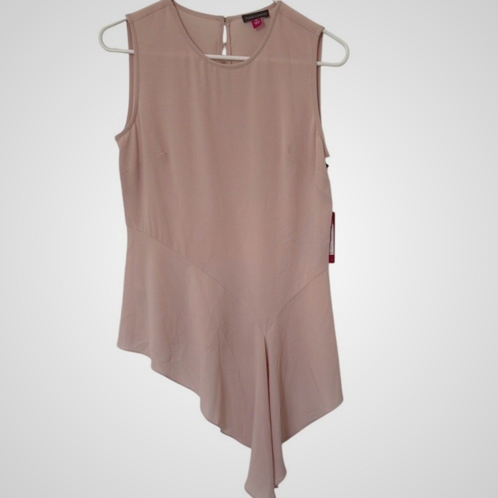 Vince Camuto Womens Blush Pink Asymmetrical Ruffle Hemβ Sleeveless Blouse XS NWT